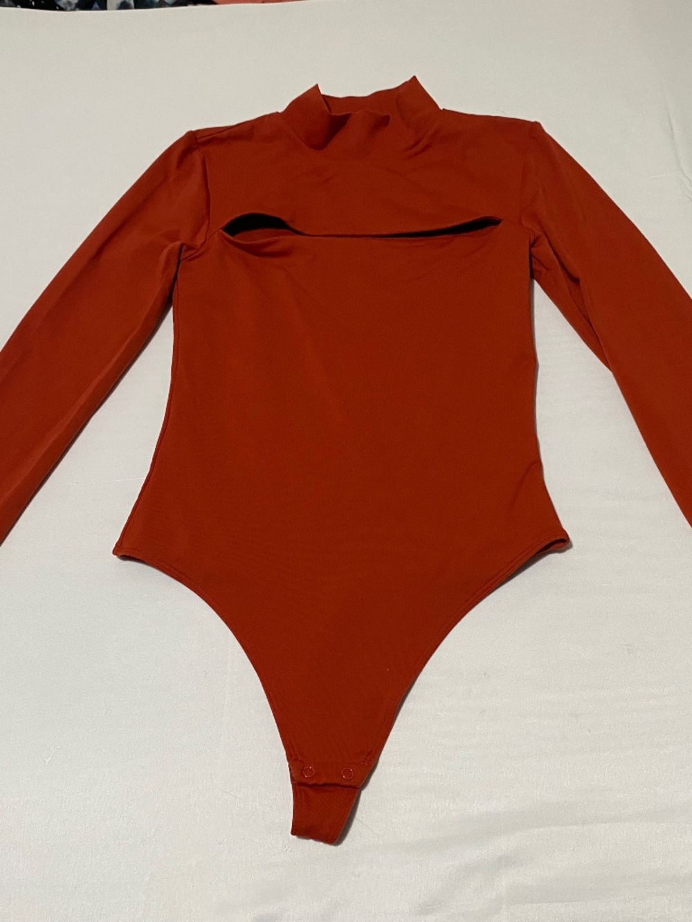 Babaton (Aritzia) Contour Cutout Long-Sleeve Bodysuit-Rust/Burnt Orange (Size S)